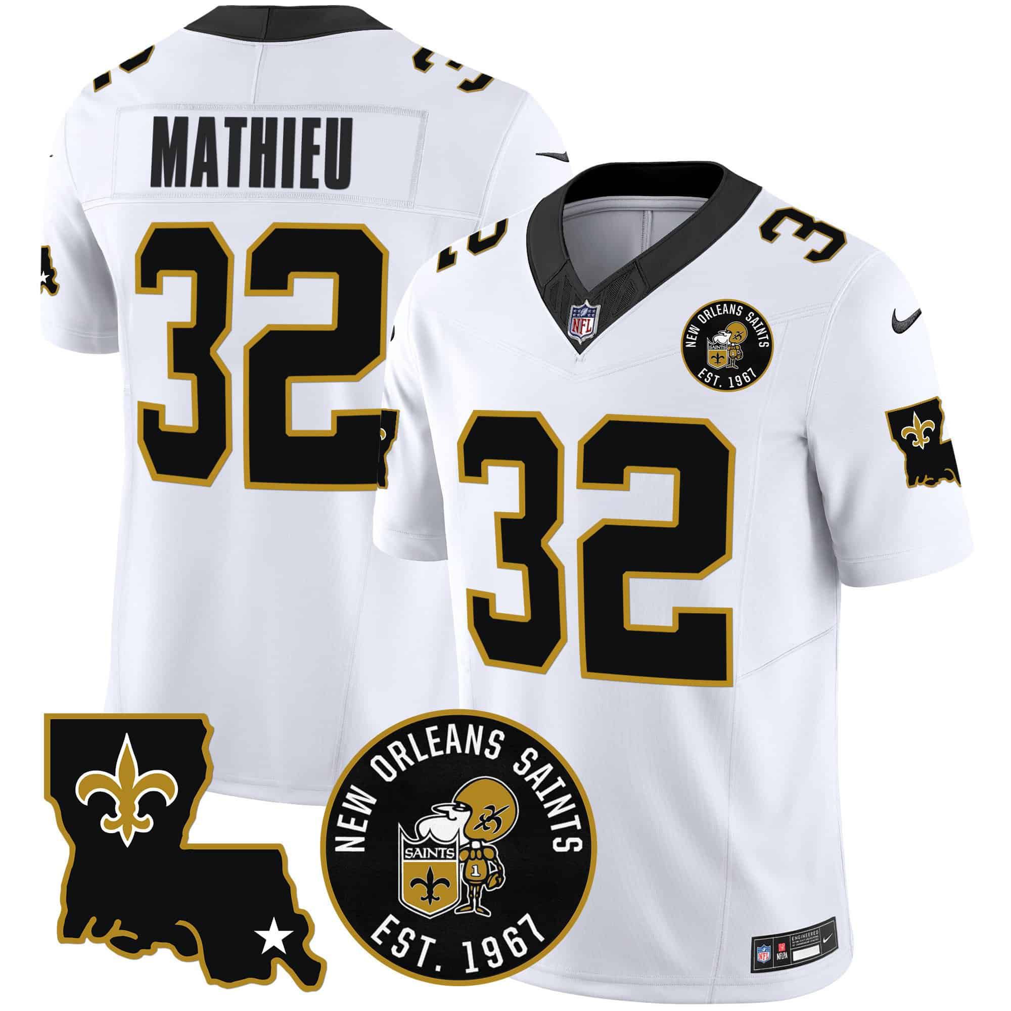 Men New Orleans Saints #32 Mathieu White 2024 Nike 1967 Patch Vapor Limited NFL Jersey